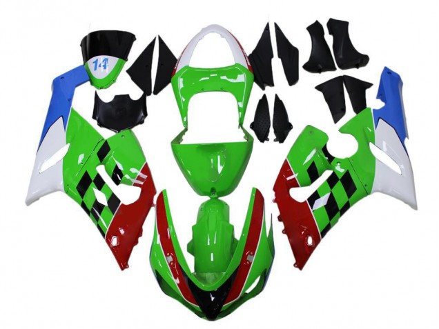 Grün Rot Weiß Blau Kawasaki ZX6R 05-06 Verkleidungen
