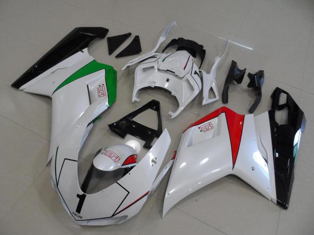 Perl Weiß mit italienischer Flagge Ducati 848 1098 1198 07-14 Verkleidungen Perl Weiß mit italienischer Flagge Ducati 848 1098 1198 07-14 Verkleidungen