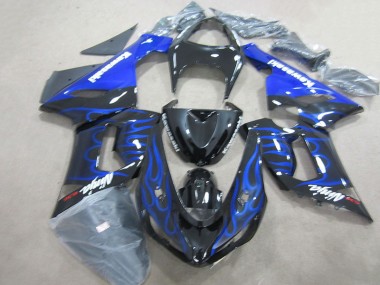 Schwarz Blau Flammen Ninja 636 Kawasaki ZX6R 05-06 Verkleidungen