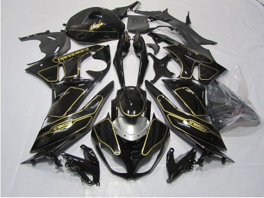 Schwarz Gold Kawasaki ZX6R 09-12 Verkleidungen