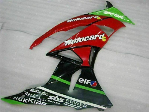 Schwarz Rot Grün Motocard Kawasaki ZX6R 09-12 Verkleidungen