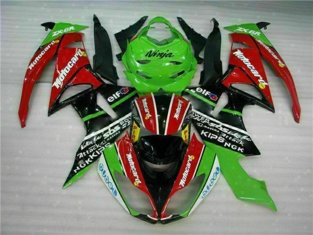 Schwarz Rot Grün Motocard Kawasaki ZX6R 09-12 Verkleidungen