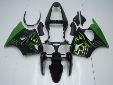 Schwarz mit Grün Flamme Kawasaki ZX6R 00-02 Verkleidungen