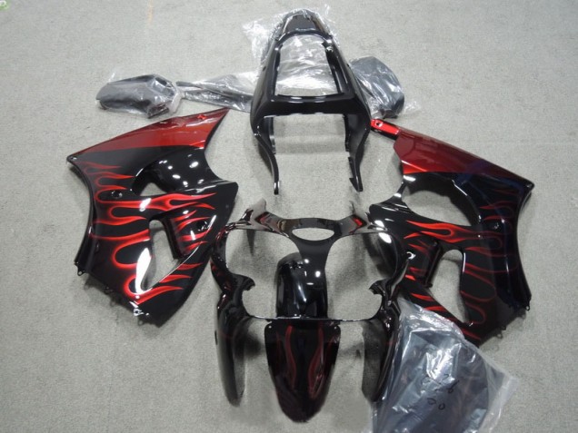 Schwarz rote Flamme Kawasaki ZX6R 00-02 Verkleidung