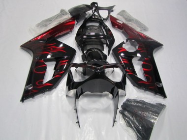 Schwarz rote Flamme Kawasaki ZX6R 03-04 Verkleidungen
