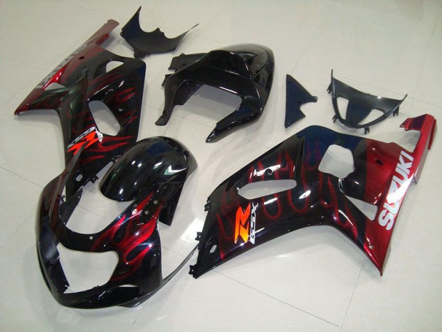 Schwarz rote Flamme Suzuki GSXR 750 K1 K2 K3 01-03 Verkleidungen Schwarz rote Flamme Suzuki GSXR 750 K1 K2 K3 01-03 Verkleidungen