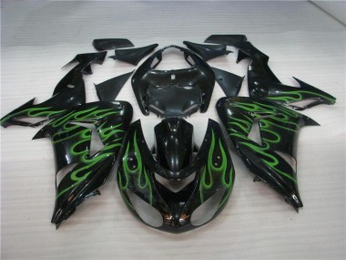 Schwarze Grüne Flamme Kawasaki ZX10R 06-07 Verkleidungen