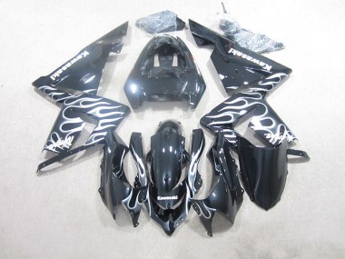 Schwarze Weiße Flamme Kawasaki ZX10R 03-05 Verkleidungen