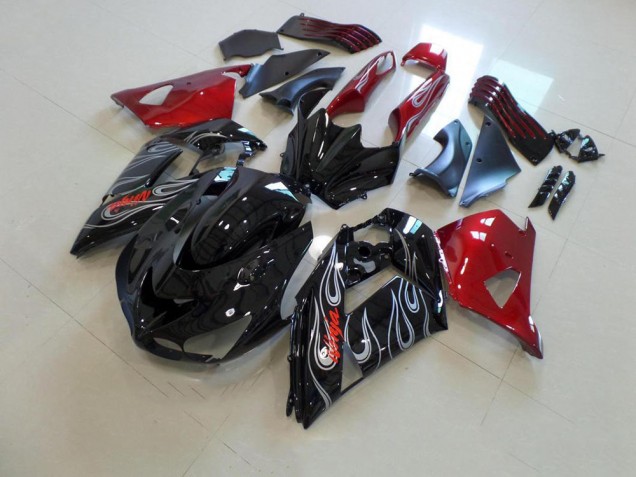 Schwarze und rote Silberflamme Kawasaki ZX14R ZZR 1400 06-11 Verkleidungen